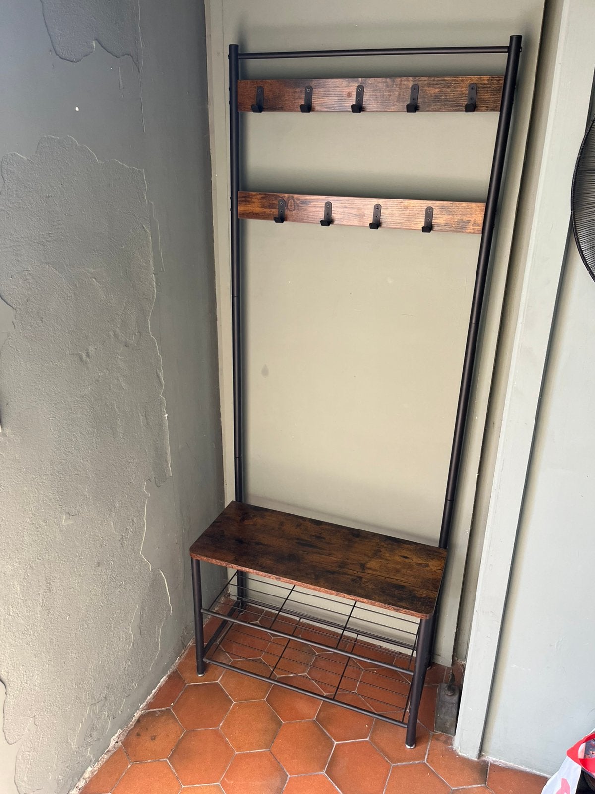 Porte-manteaux + range-chaussures - Vestiaire d’entrée, Comme neuf, Bois, Portemanteau sur pied, 150 à 200 cm