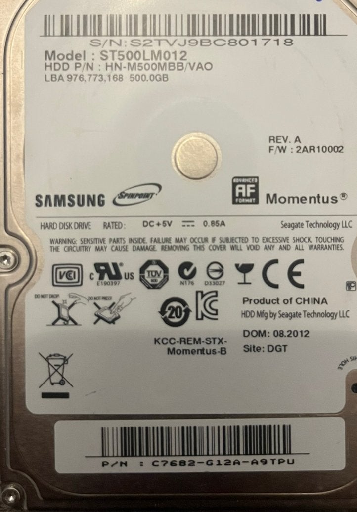 Hdd 500gb, Computers en Software, Harde schijven, Ophalen, Zo goed als nieuw, SATA, HDD