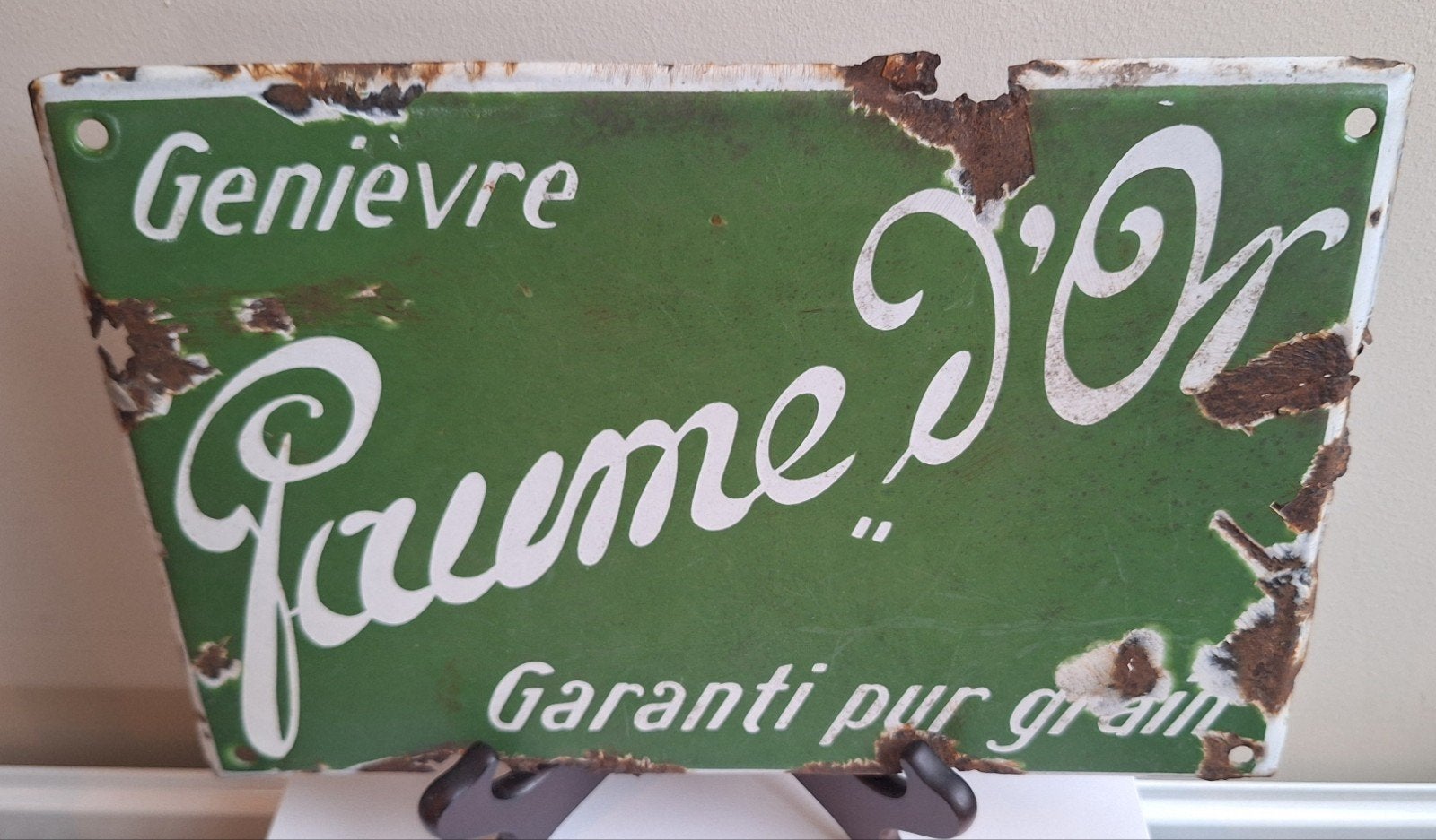 Panneau publicitaire en émail Paume d'Or Genievre, Collections, Enlèvement ou Envoi, Utilisé, Panneau publicitaire