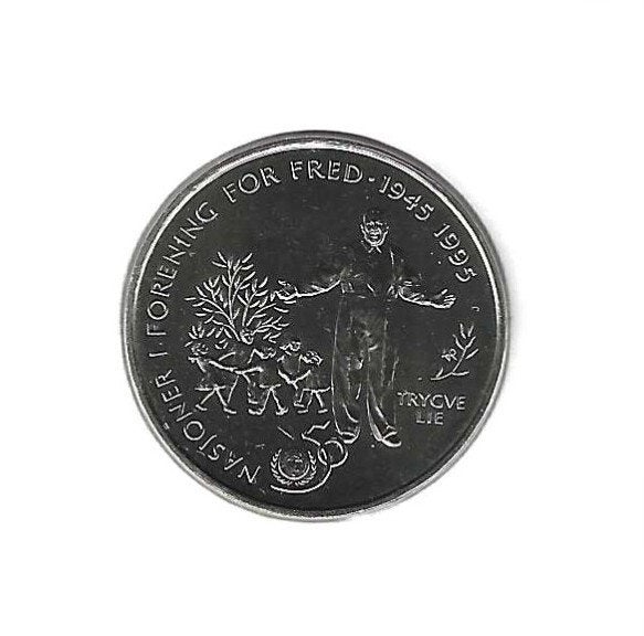 Noorwegen, 5 Kroner 1995, 50th Ann. of the United Nations., Postzegels en Munten, Ophalen of Verzenden, Overige landen, Losse munt