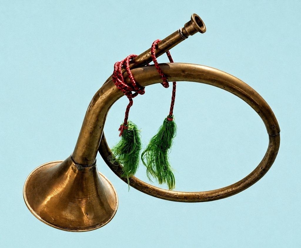 🟡 Charmante jachthoorn in messing 📯 decoratief (Ø 21 cm), Ophalen of Verzenden, Gebruikt