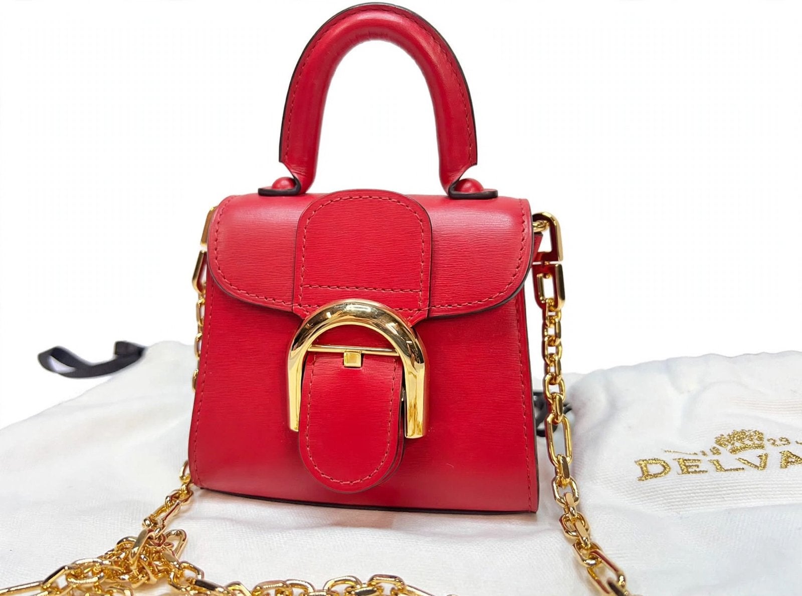 DELVAUX LE BRILLANT MINI TOY BOX CALF VELVET CHAIN - DUSTBAG, Enlèvement ou Envoi, Comme neuf