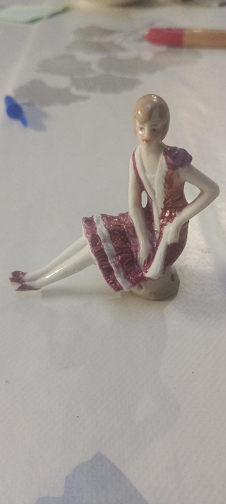 Figurine Art Déco porcelaine femme bord de table 1920, Antiquités & Art, Enlèvement ou Envoi