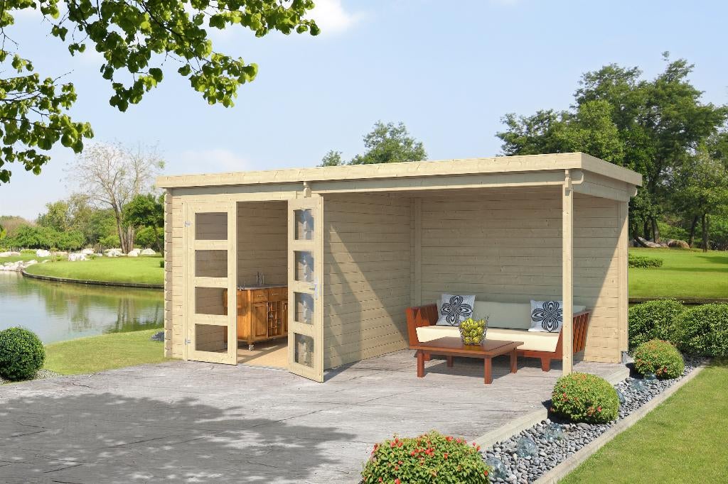 Blokhut met overkapping Helena 472x230 Onbehandeld vuren, Verzenden, Nieuw
