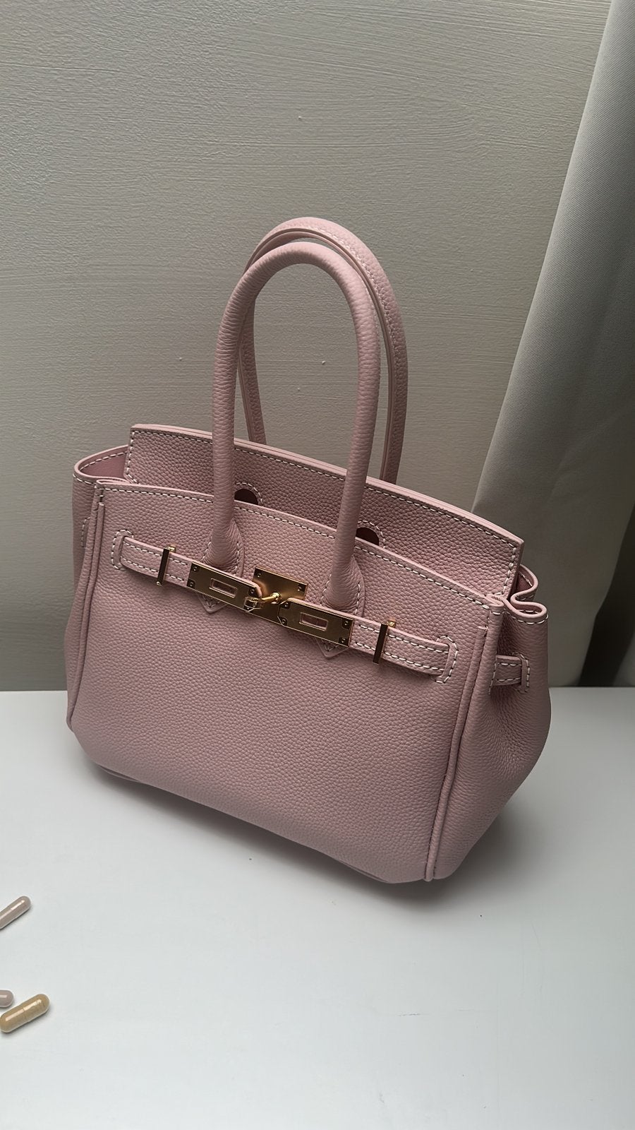 Roze leren handtas, Handtassen en Accessoires, Tassen | Damestassen, Ophalen, Nieuw, Roze, Handtas