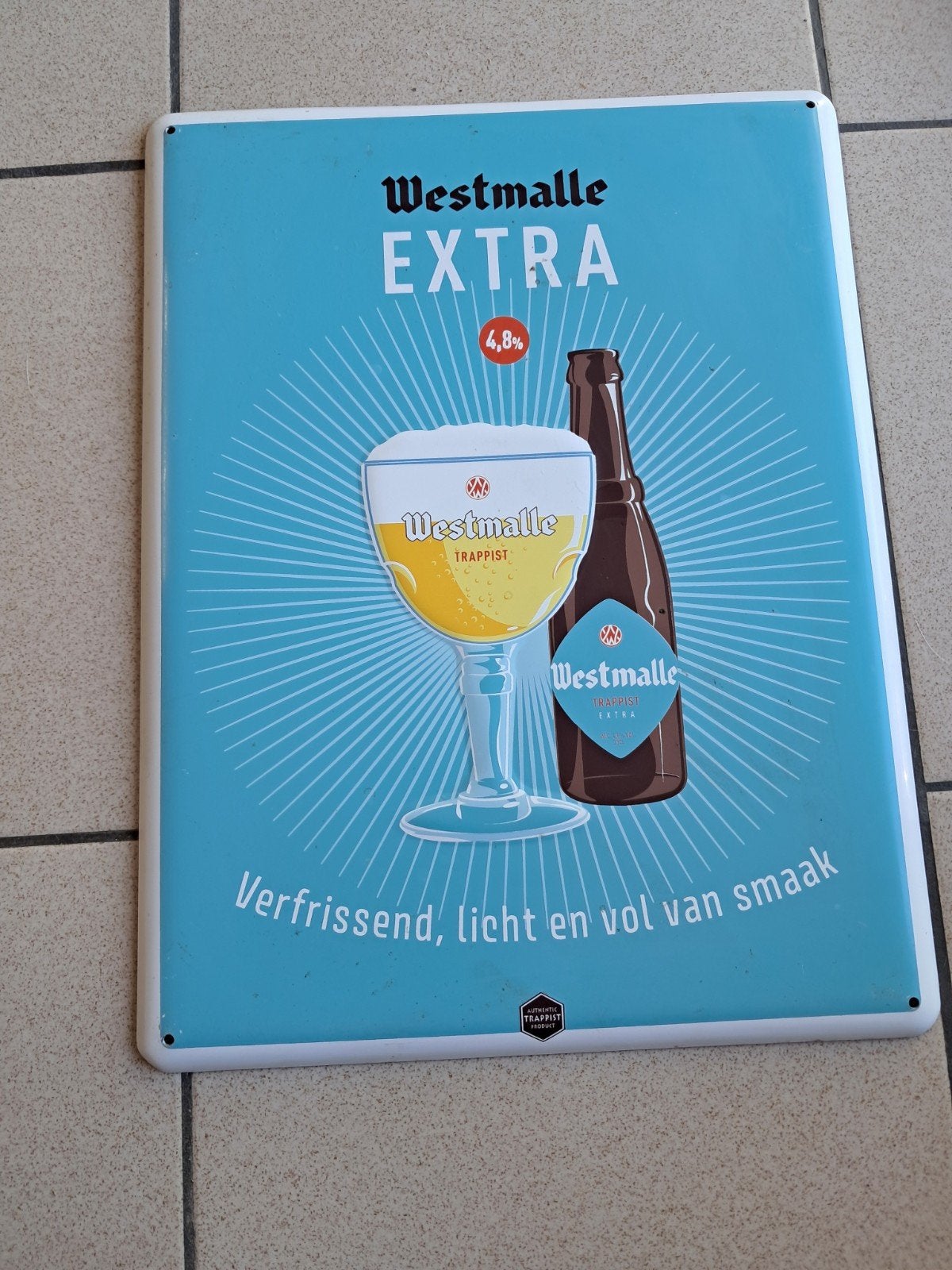aluminium reclamebord van het trappistenbier Westmalle Extra, Verzamelen, Ophalen of Verzenden, Zo goed als nieuw, Reclamebord