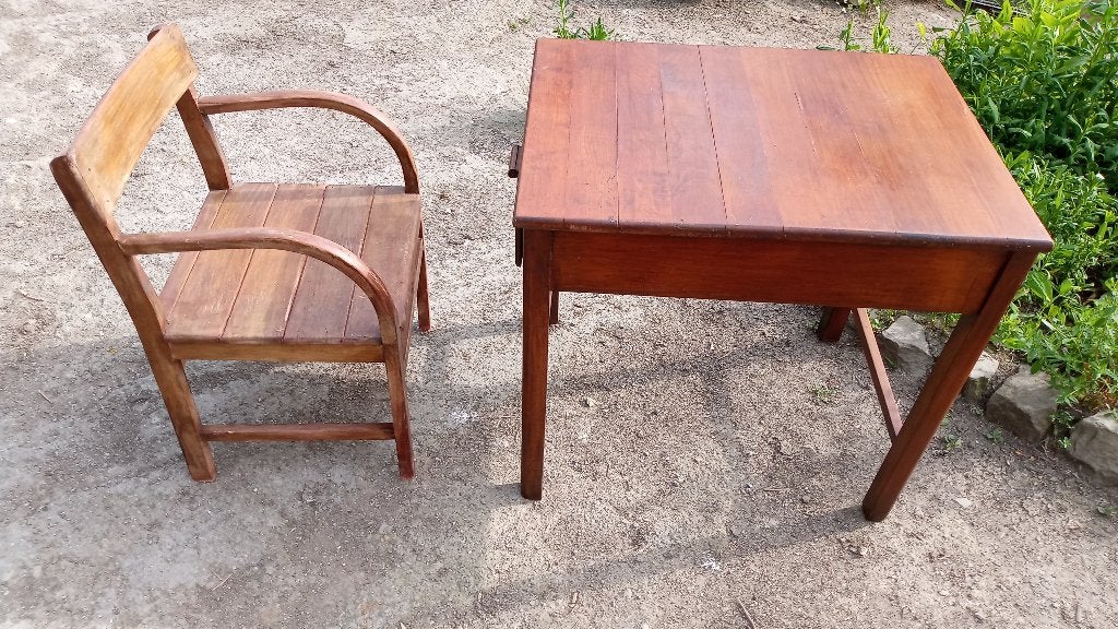 Table et chaise enfant vintage en bois massif, Enlèvement