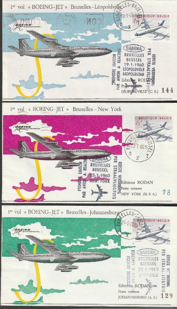 3 eerste vluchten + max.kaart SABENA 1959/1960, Verzamelen, Sabenasouvenirs, Verzenden, Gebruikt