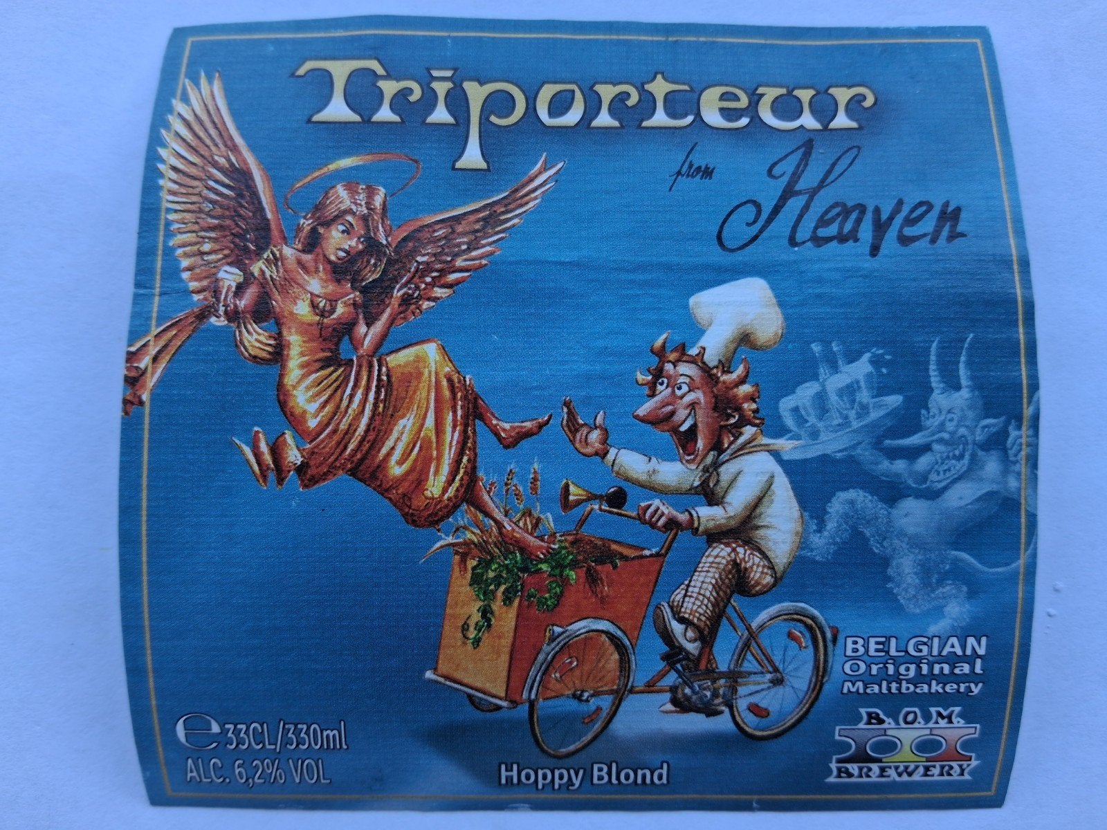bieretiket Belgie B.O.M. brewery : Triporteur from Heaven, Verzamelen, Verzenden, Gebruikt, Overige typen, Overige merken