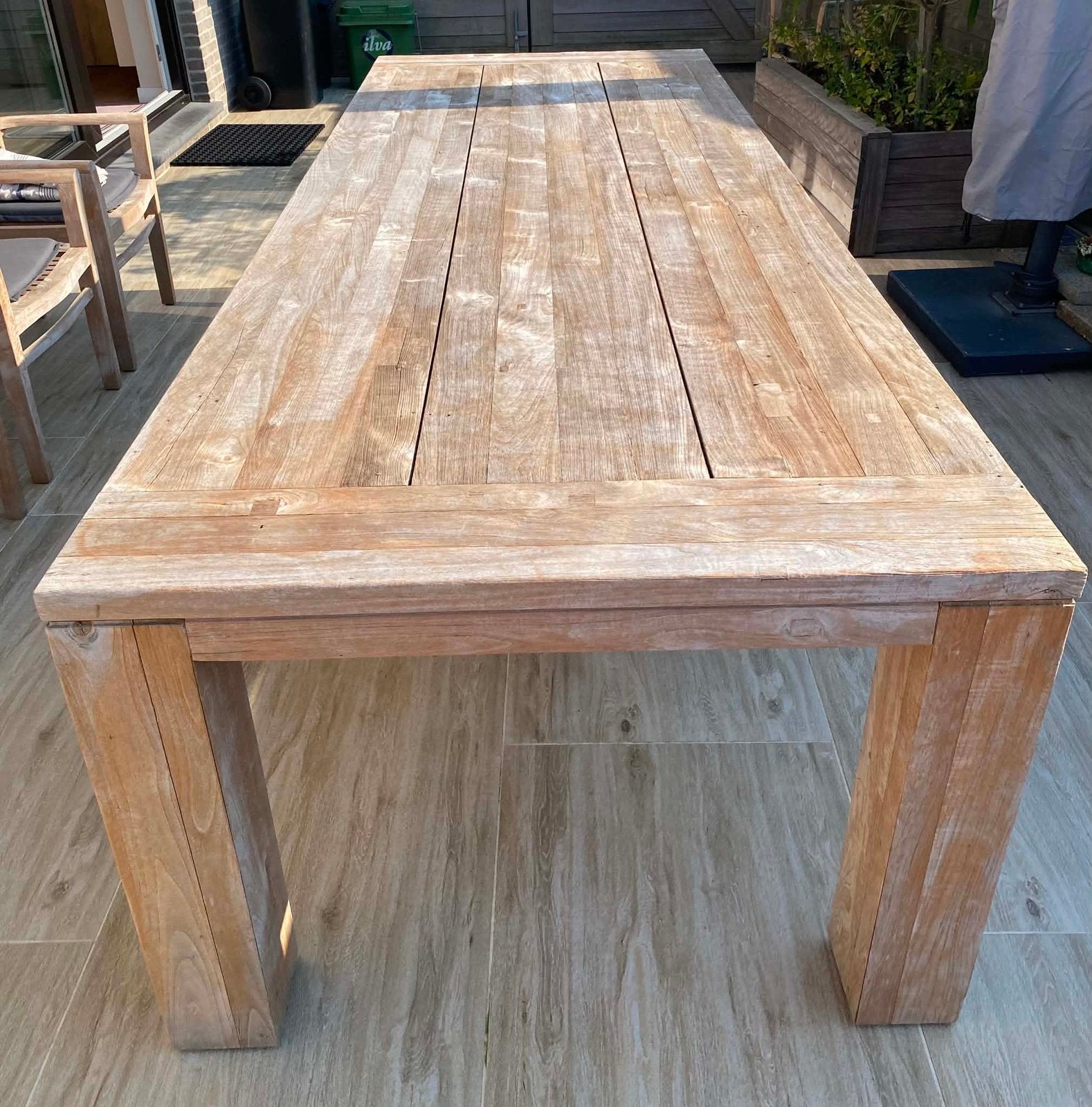 Robuste taektafel 300x110x80, Jardin & Terrasse, Enlèvement, Utilisé, Rectangulaire, Bois de teck