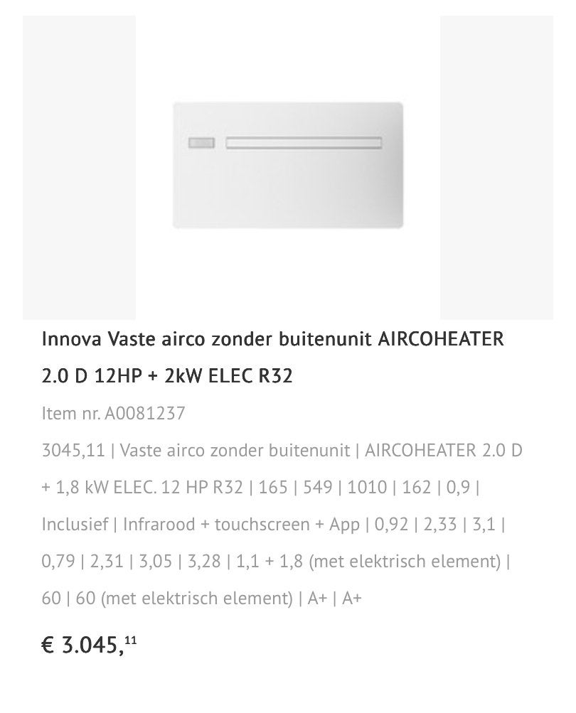 Innova Aircoheater monobloc, Elektronische apparatuur, Airco's, Ophalen, Koelen en Ontvochtigen, Minder dan 60 m³, Energieklasse A of zuiniger