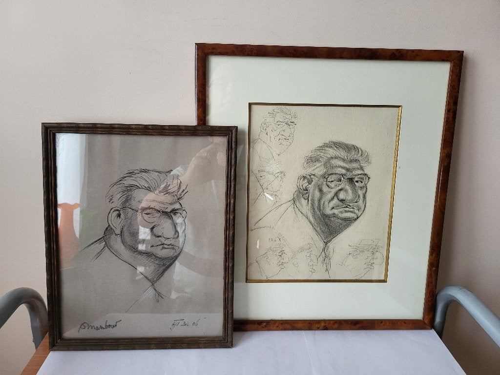 Paire dessins / Caricatures – Portrait du peintre MAMBOUR, Antiquités & Art, Art | Dessins & Photographie, Enlèvement ou Envoi