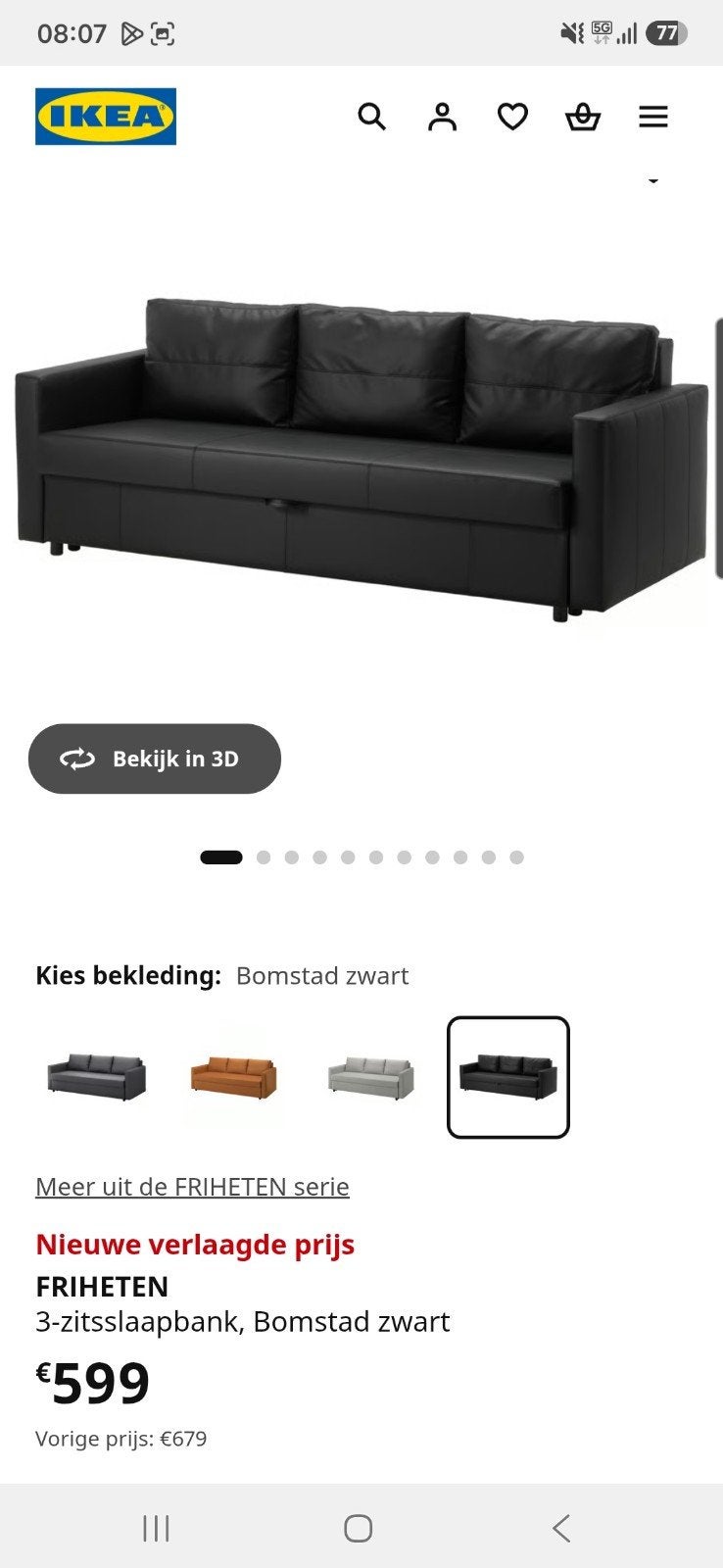 Ikea Friheten 3-zitslaapbank, Ophalen, Zo goed als nieuw, Tweepersoons, Zwart
