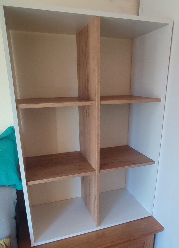 Boekenkast/plank 6 vakken wit en houteffect, Ophalen, Overige materialen, 100 tot 150 cm, 50 tot 100 cm