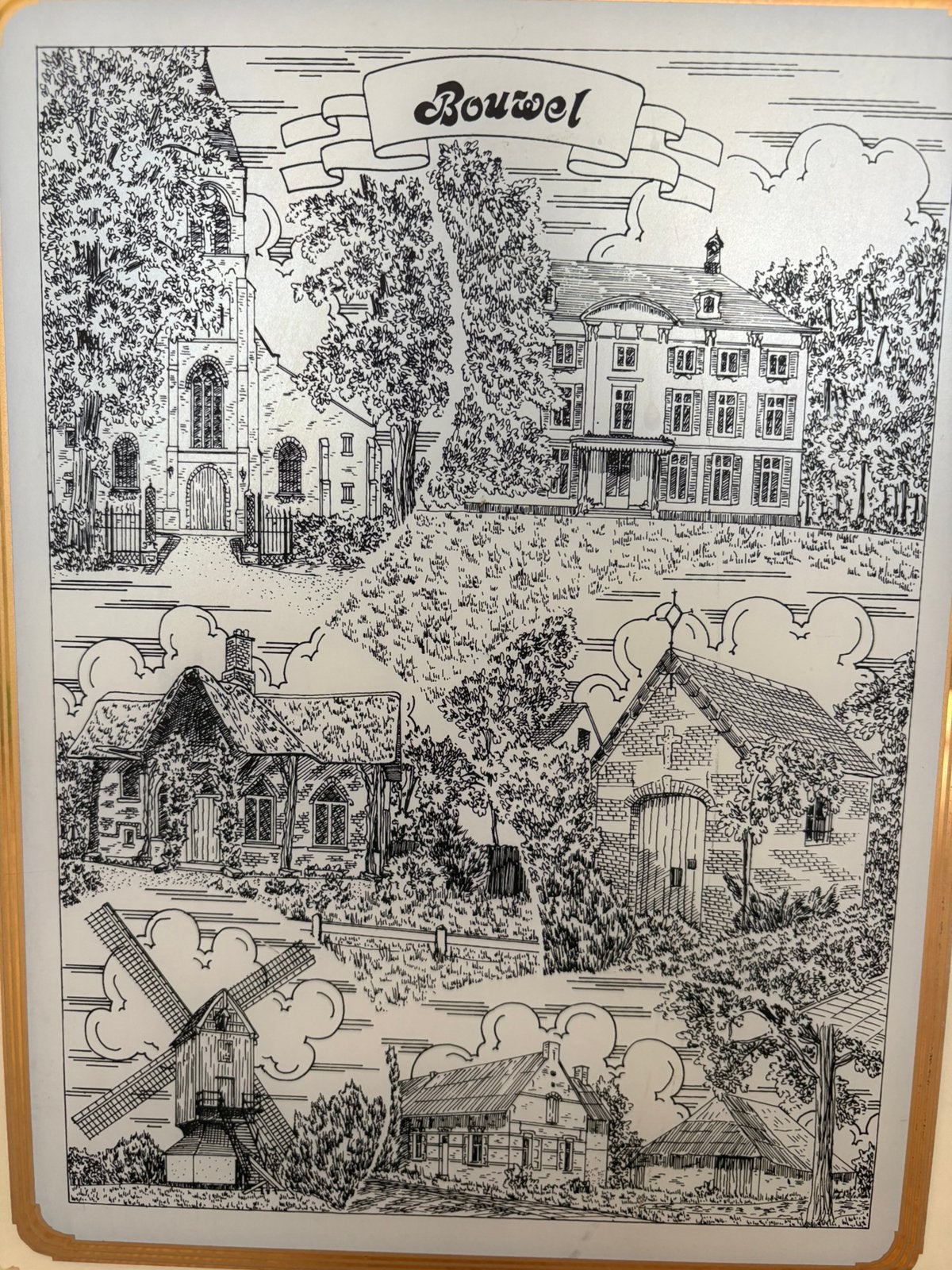 Ingelijste prent 'Bouwel' Lokale geschiedenis / Heemkunde, Antiek en Kunst, Ophalen