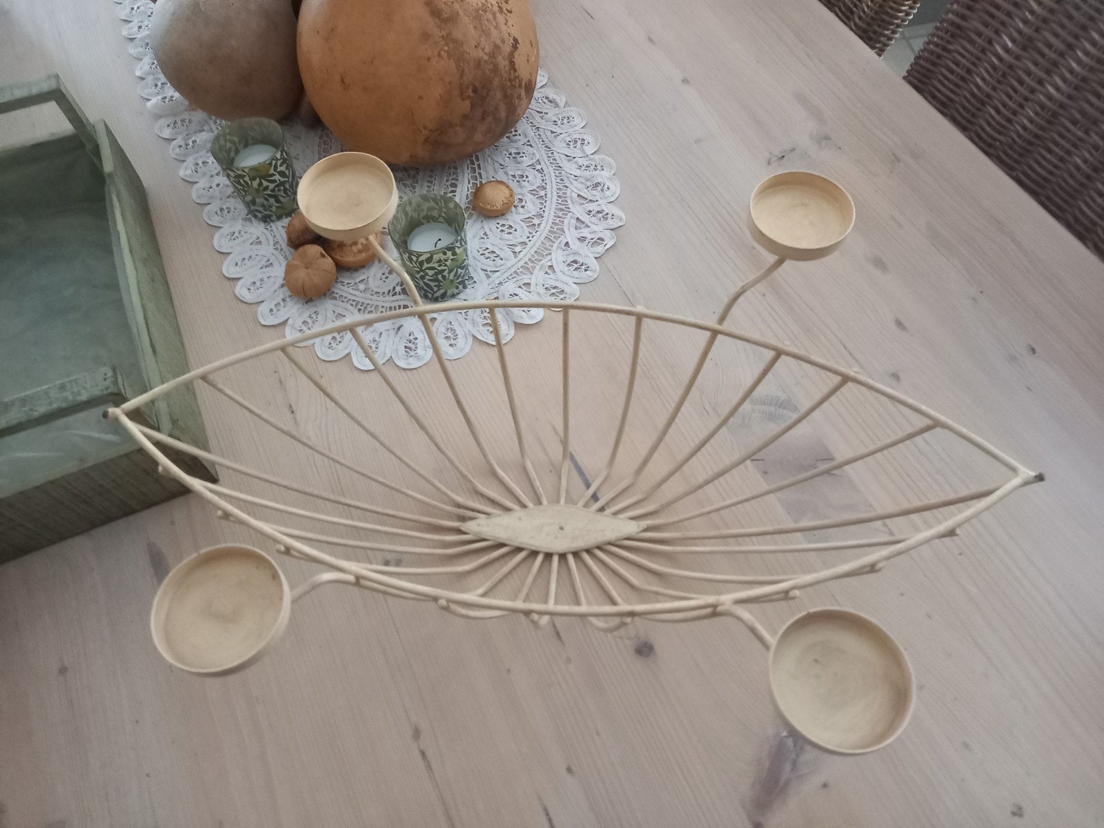 Grote ijzeren decoratie schaal en houten bakje, Ophalen of Verzenden