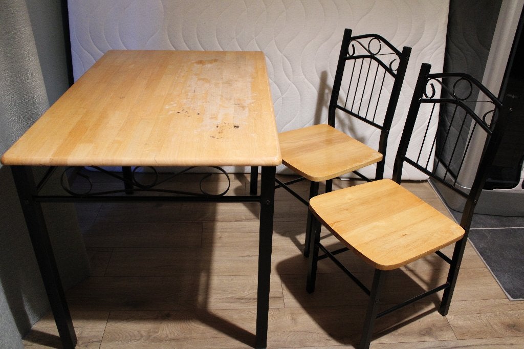 Table avec 2 chaises, Maison & Meubles, Enlèvement, Utilisé, 75 cm ou plus, Rectangulaire