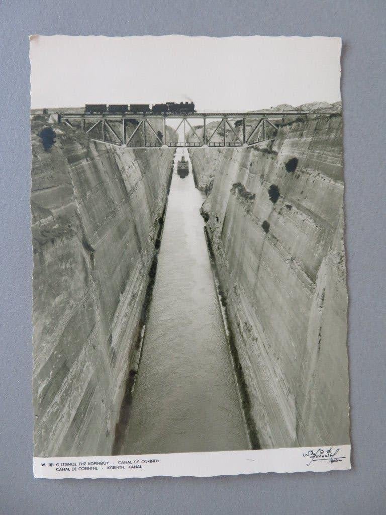 foto postkaart 1940,s Kanaal van Korinthe Griekenland, Verzamelen, Verzenden, 1940 tot 1960, Ongelopen, Overig Europa