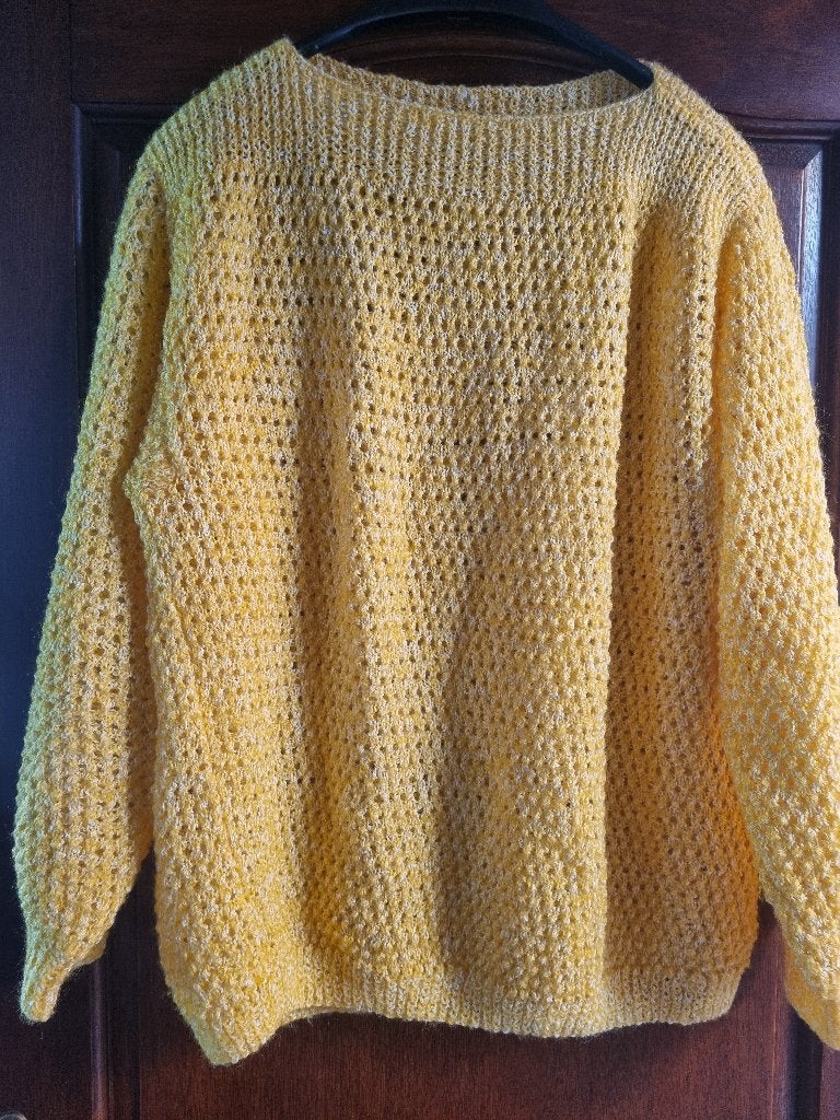 Handgebreide trui maat large, Geel, Maat 42/44 (L), Ophalen of Verzenden, Handgemaakt