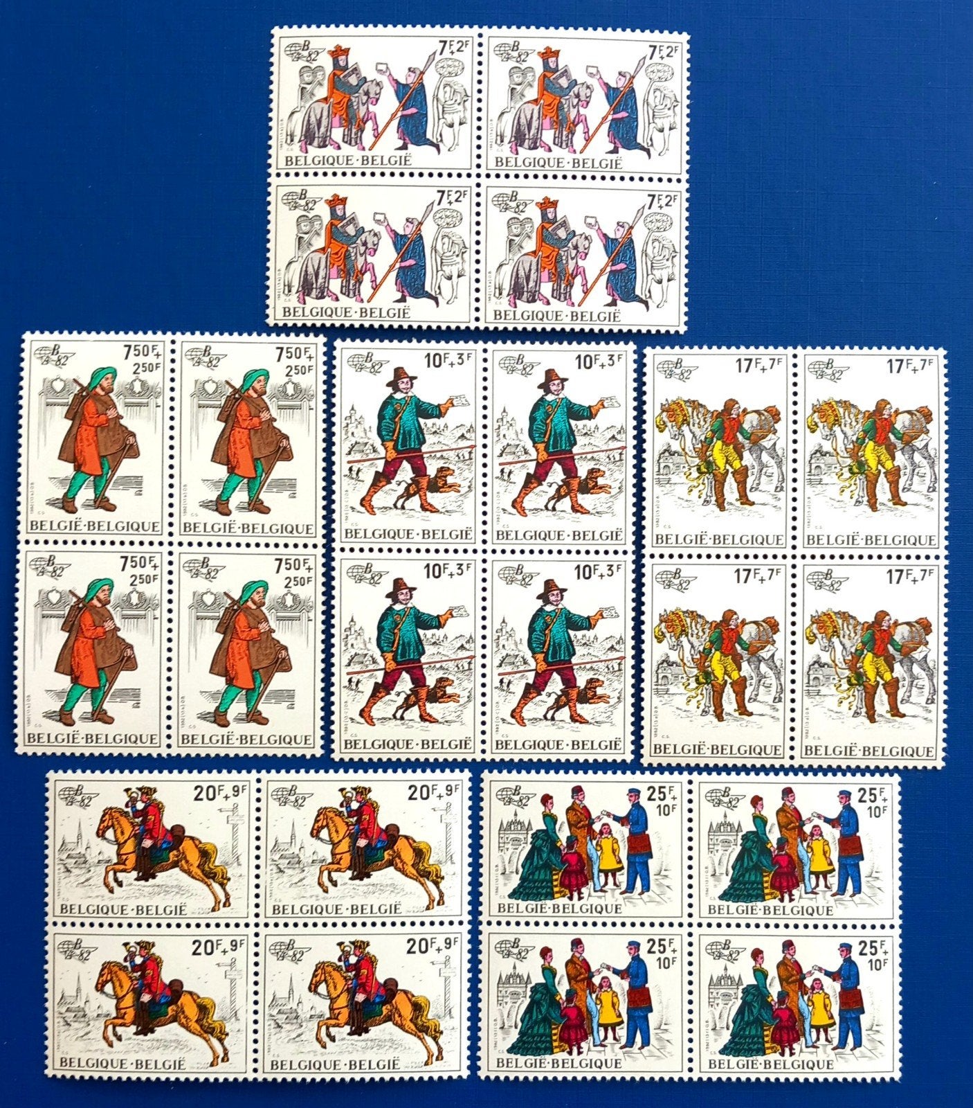1982 BELGICA MNH ** - COTB 2071/76 blocs de 4, Neuf, Non oblitéré, Gomme originale, Envoi