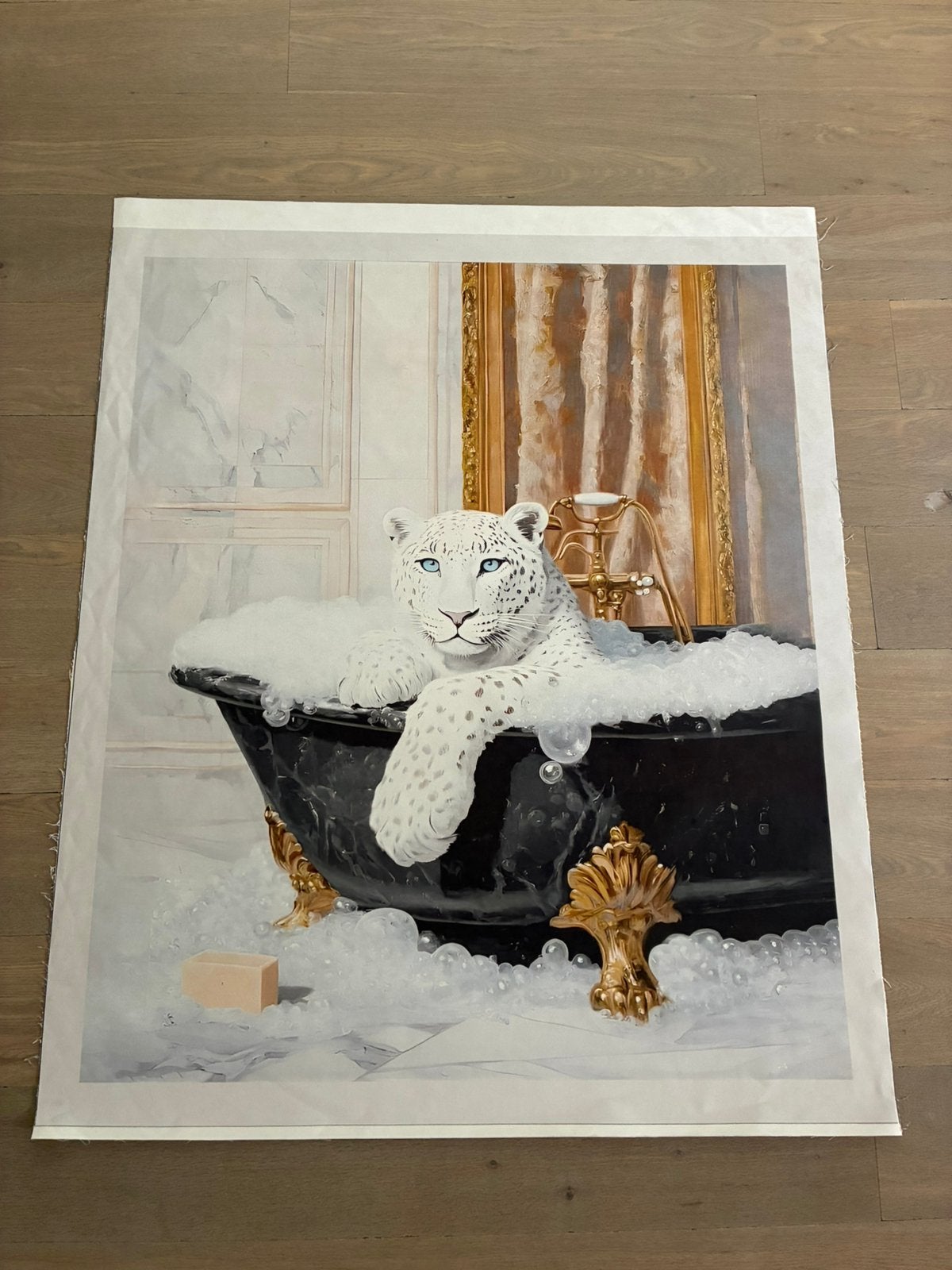 Panneau textile décoratif - tapisserie - léopard des neiges, Maison & Meubles, Enlèvement ou Envoi, Comme neuf, Imprimé