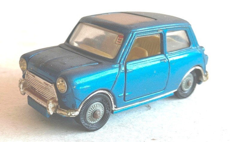 Mini Cooper magnifique blauw metallic sun roof Corgi # 334., Enlèvement ou Envoi, Utilisé, Voiture, Corgi