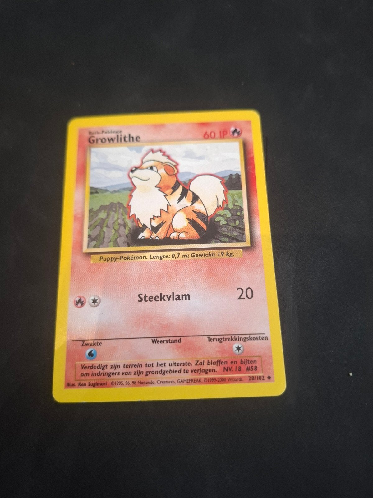 Pokémon Growlithe Kaart (Basis Set), Ophalen of Verzenden