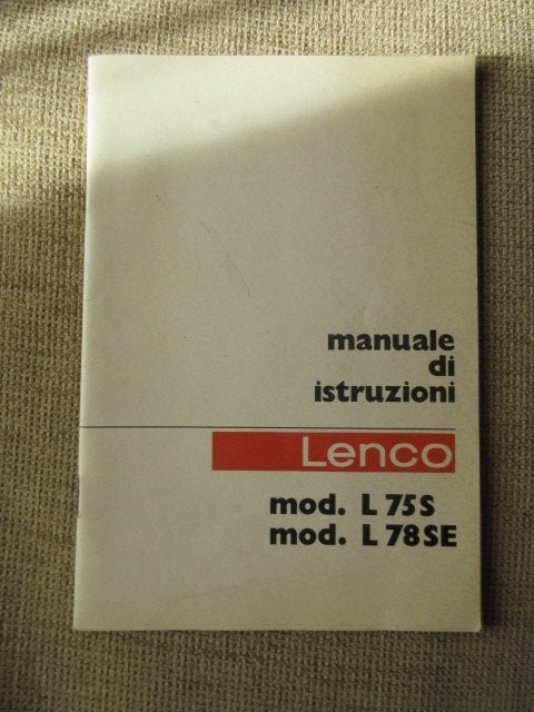 Lenco 75S-78SE manuel emploi en Italien, Enlèvement ou Envoi, Utilisé, Pièce tourne-disques