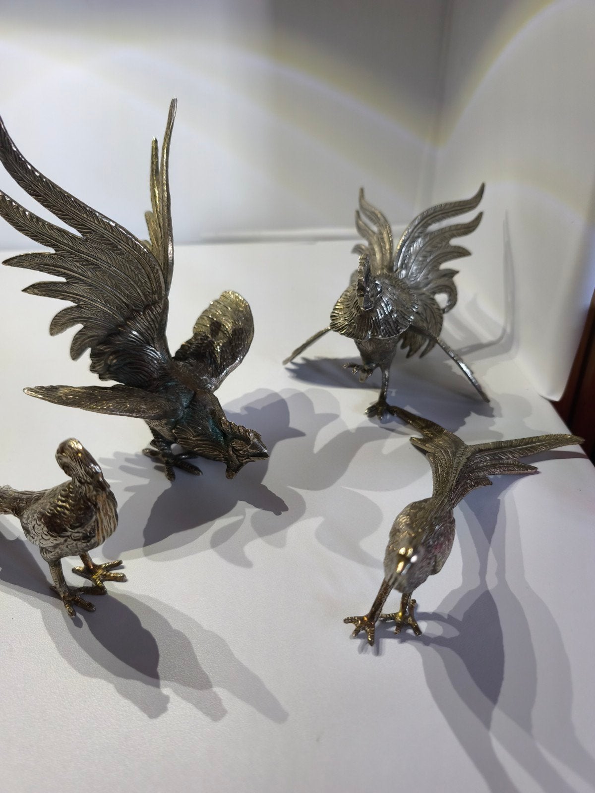 Prachtige set van 4 vintage verzilverde kemphanen, Ophalen of Verzenden, Zilver