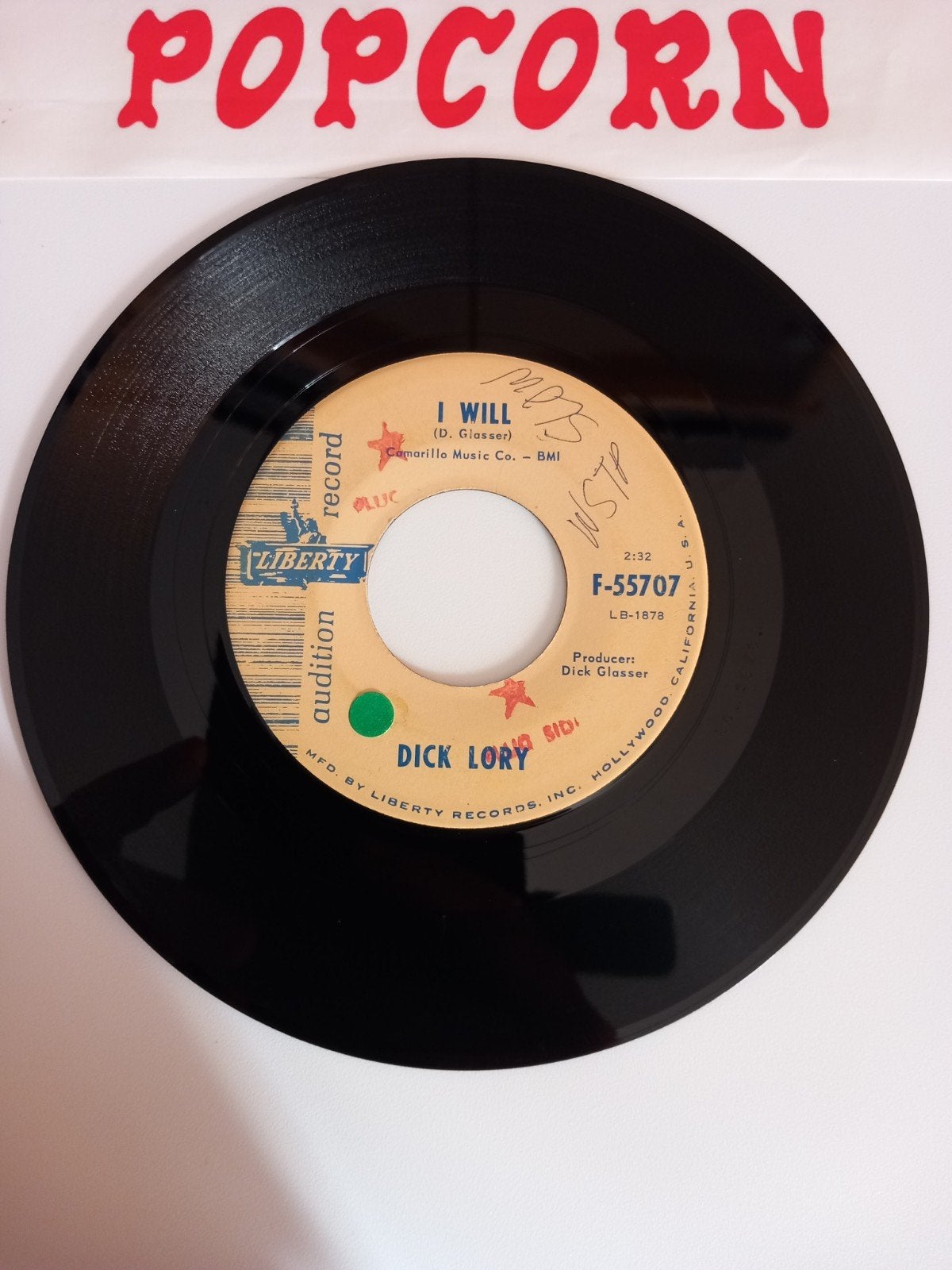 DICK LORY. I WILL . POPCORN OLDIES USA 45T, Ophalen of Verzenden