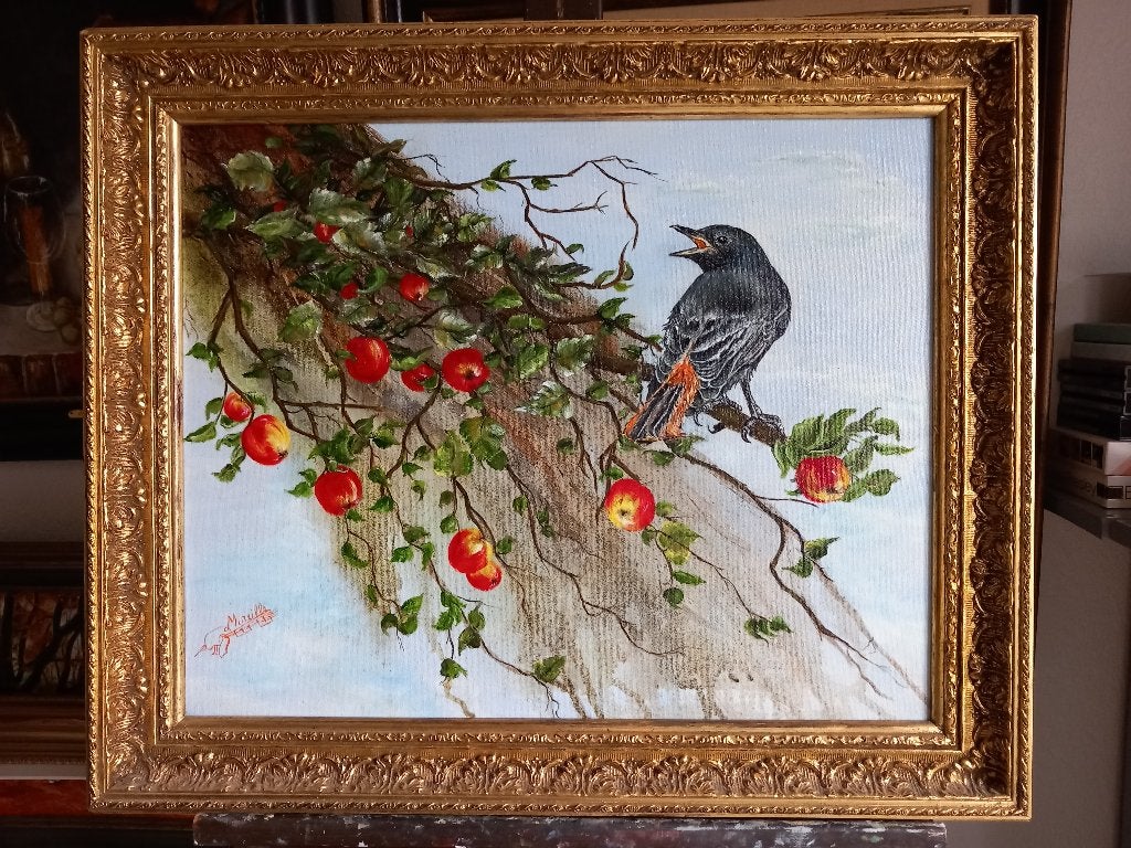 Zwarte Roodstaart, Antiek en Kunst, Ophalen, Origineel werk, Doek, Olieverf