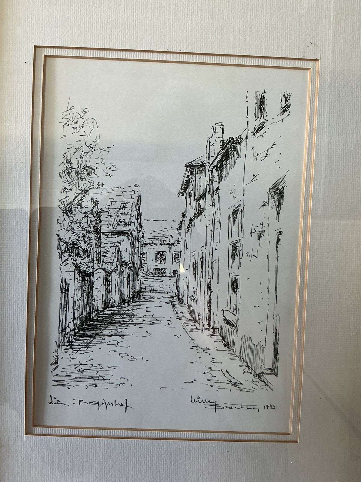Pentekening begijhof Lier Willy Baetens, Antiek en Kunst, Kunst | Tekeningen en Fotografie, Ophalen of Verzenden, Pentekening