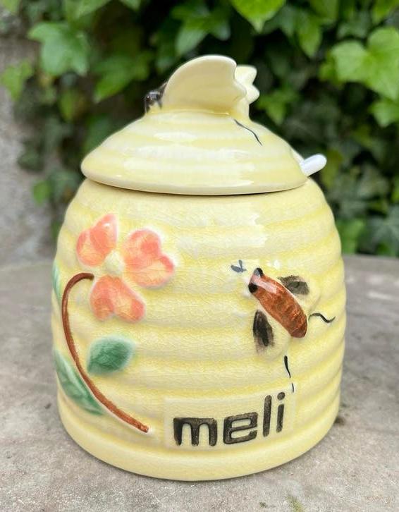 vintage honingpotje Meli, bijenkorf met bij en bloem, Antiek en Kunst, Antiek | Servies los, Ophalen of Verzenden