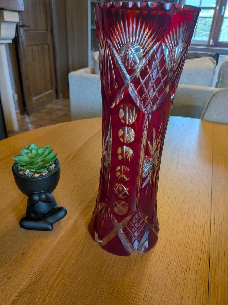 Vase en cristal taillé. Val Saint Lambert, Antiquités & Art, Enlèvement