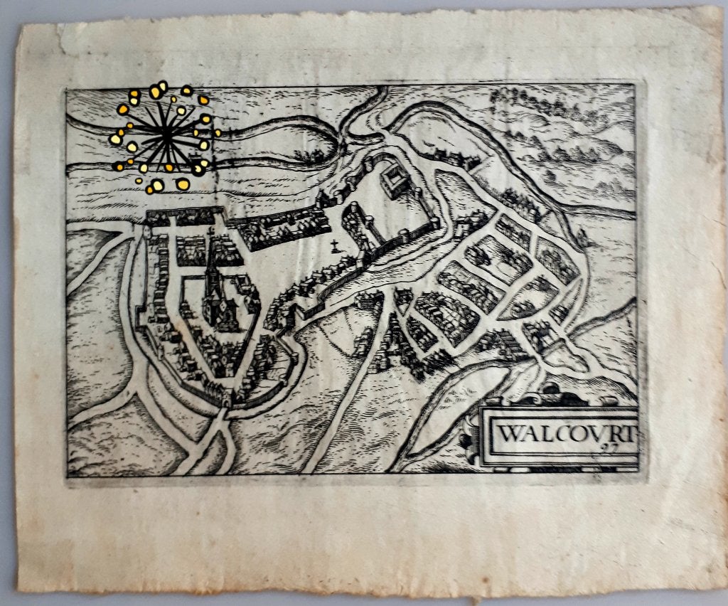 GRAVURE SUR CUIVRE RARE WALCOURT XVII siècle ! 19,5 x 16 cm, Enlèvement ou Envoi, Autres matériaux