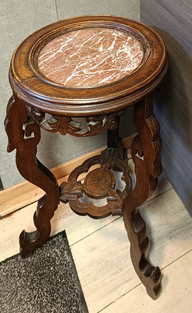 Antiek bijzettafel hout met marmer te koop., Ophalen