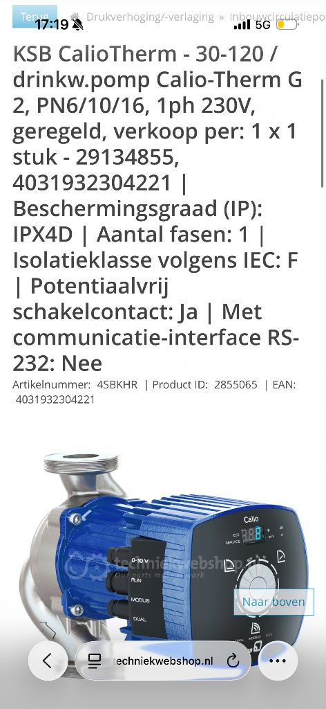 KSB CalioTherm Pro 30-120 NIEUW – €450, Ophalen, Nieuw