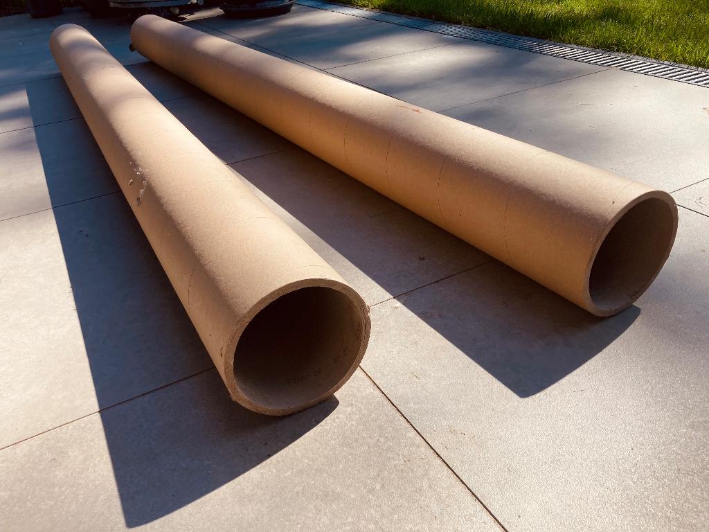 2 Kartonnen kokers / buizen – Ø15 cm – lengte 200 cm, Ophalen, Gebruikt, Papier of Karton, Bruin