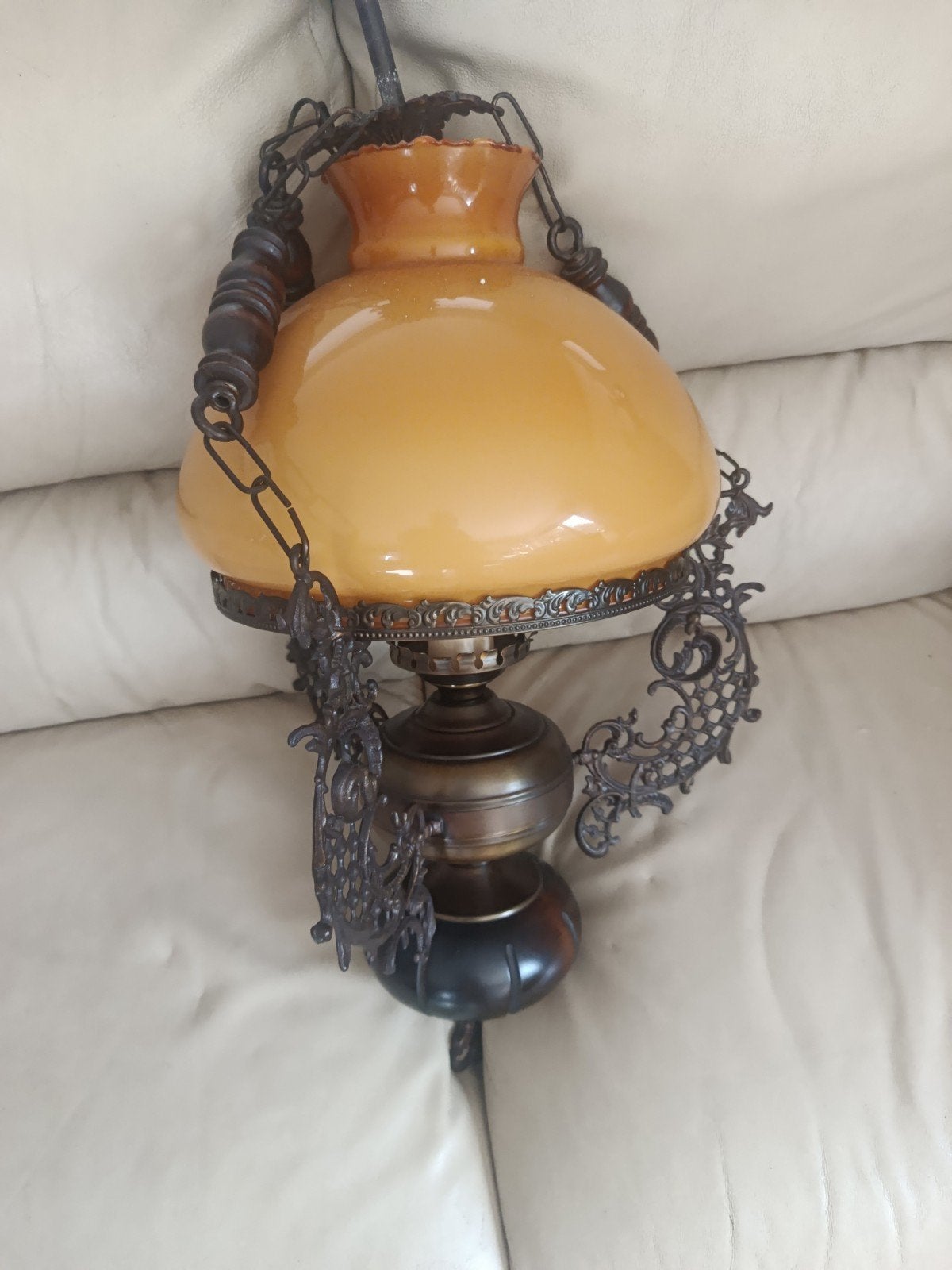 Vintage koperen plafondlamp ...olielampstijl, Huis en Inrichting, Ophalen, Oranje