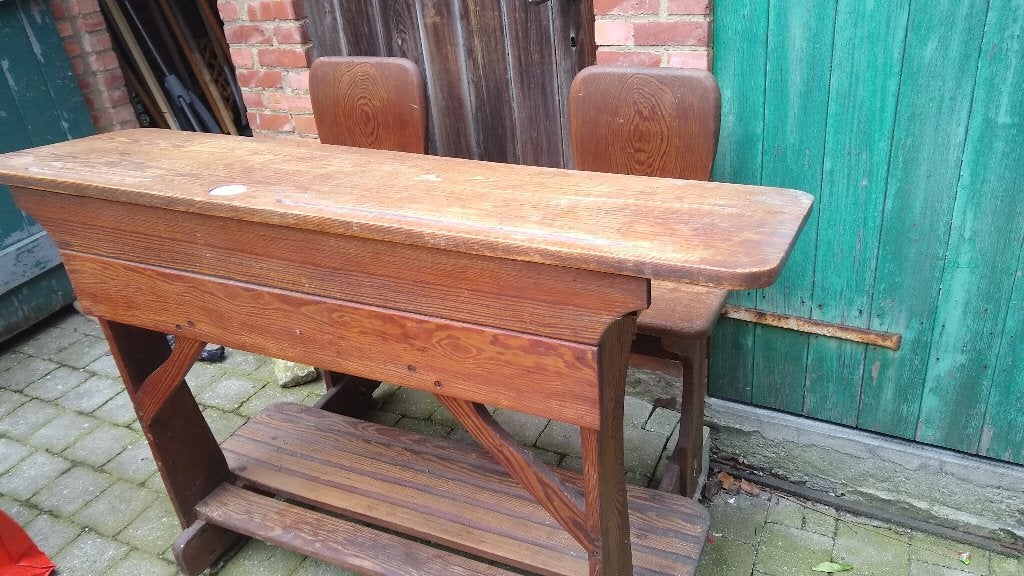 Vintage schoolbank, Vintage, Ophalen, Hout