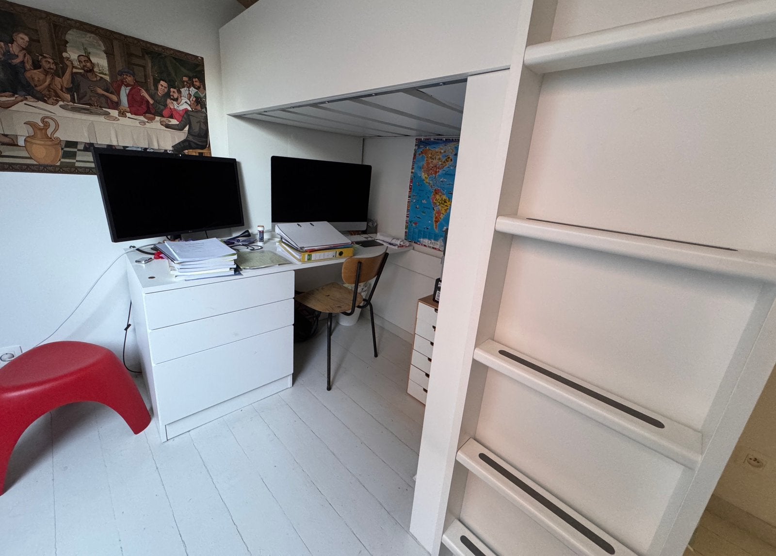 IKEA SMÅSTAD Hoogslaper met Bureau en Kast (Wit, 90x200 cm), Huis en Inrichting, Ophalen, Hoogslaper, Eenpersoons, Zo goed als nieuw