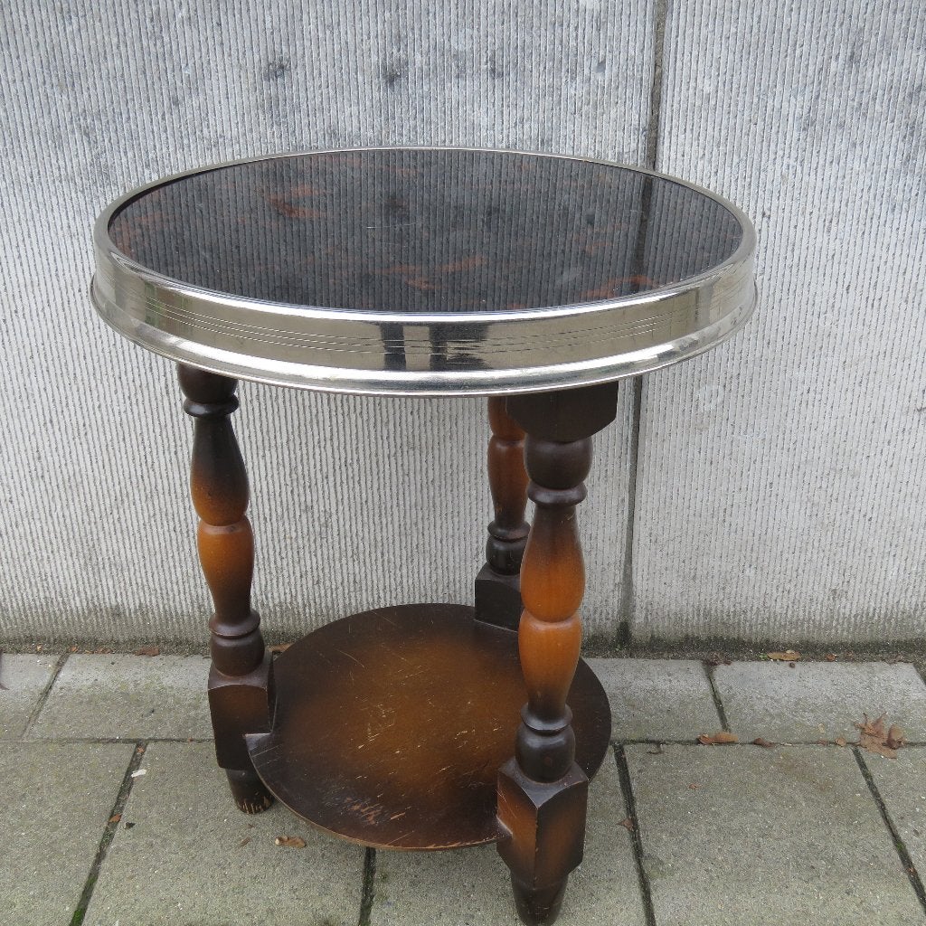 Vintage Art Deco bijzettafel rooktafel chroom blad, Ophalen of Verzenden