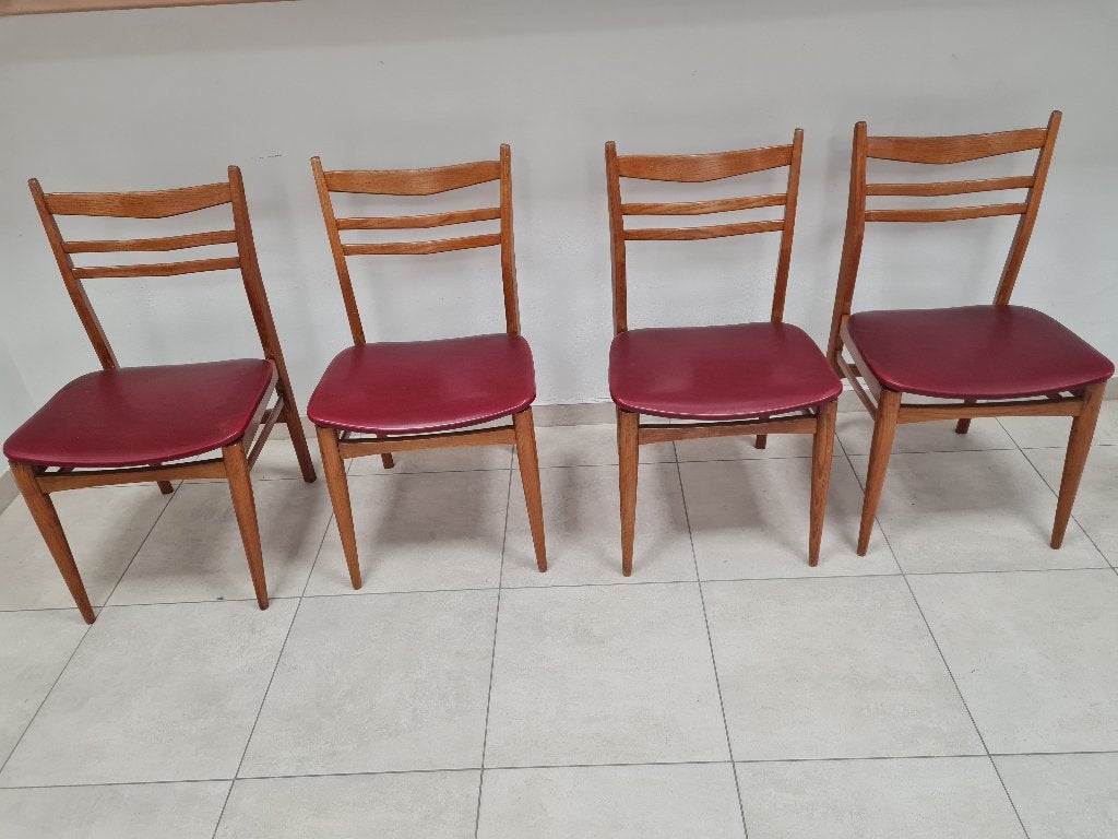 set van 4 vintage massief houten stoelen- scandinavisch, Antiquités & Art, Curiosités & Brocante, Enlèvement