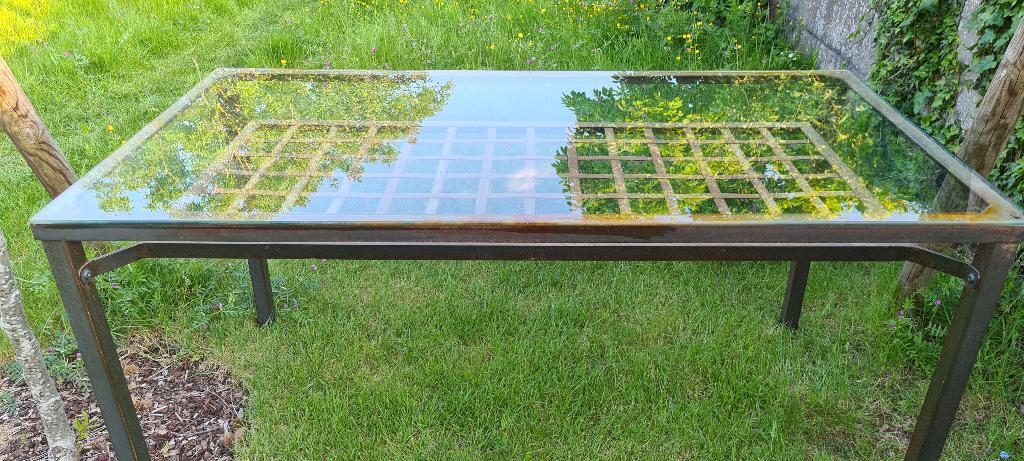 Glazen tuintafel, Ophalen, Gebruikt, Rechthoekig, Metaal
