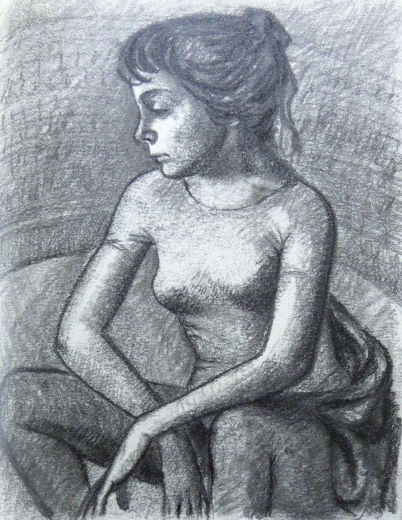 ONBEKEND / ZITTEND MEISJE / ORIGINEEL WERK / 38x30cm, Antiek en Kunst, Ophalen of Verzenden