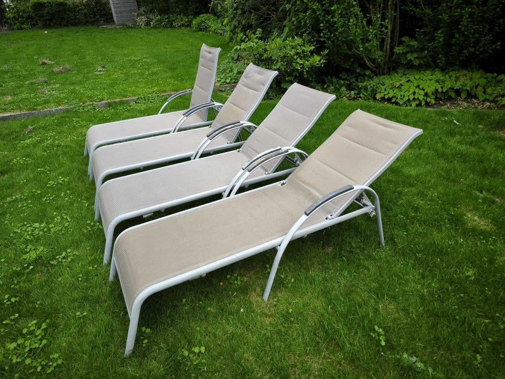 4 ligstoelen, Tuin en Terras, Ligbedden, Ophalen, Gebruikt, Aluminium, Verstelbaar