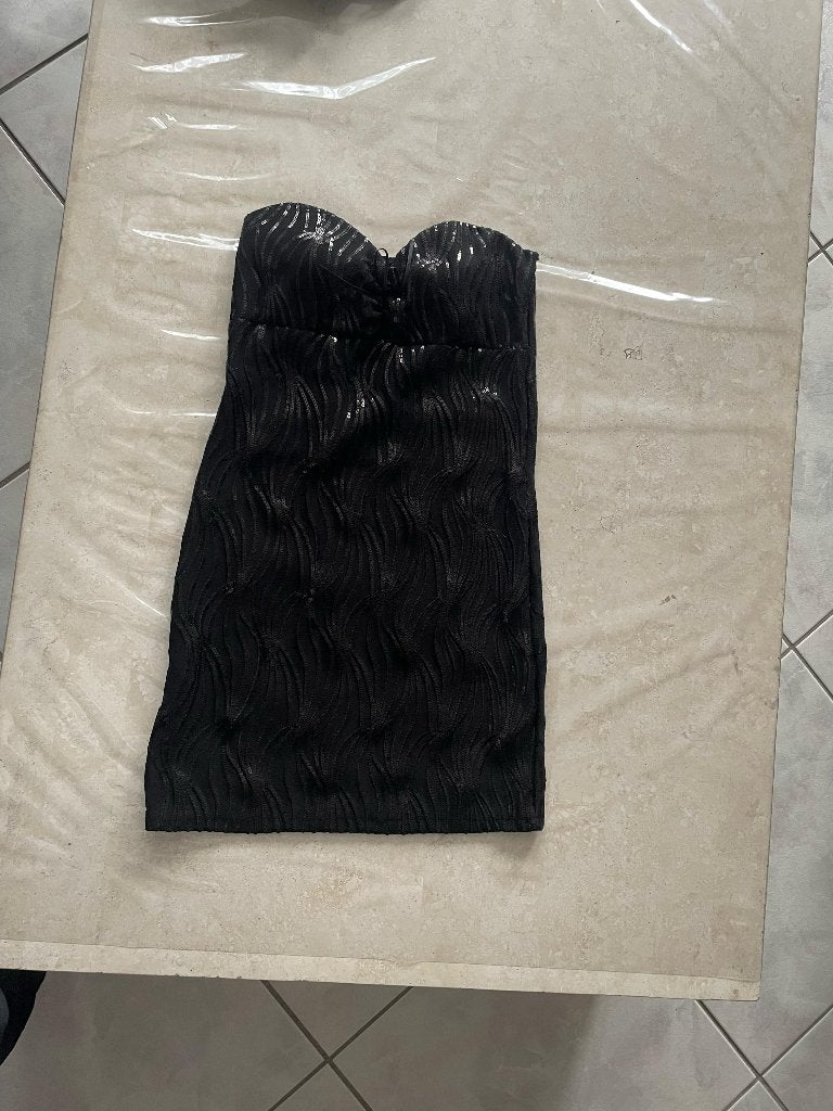 Sexy jurk elegant glanzend zwart feestelijk strass S, Zwart, Ophalen of Verzenden, Zo goed als nieuw, Maat 36 (S)