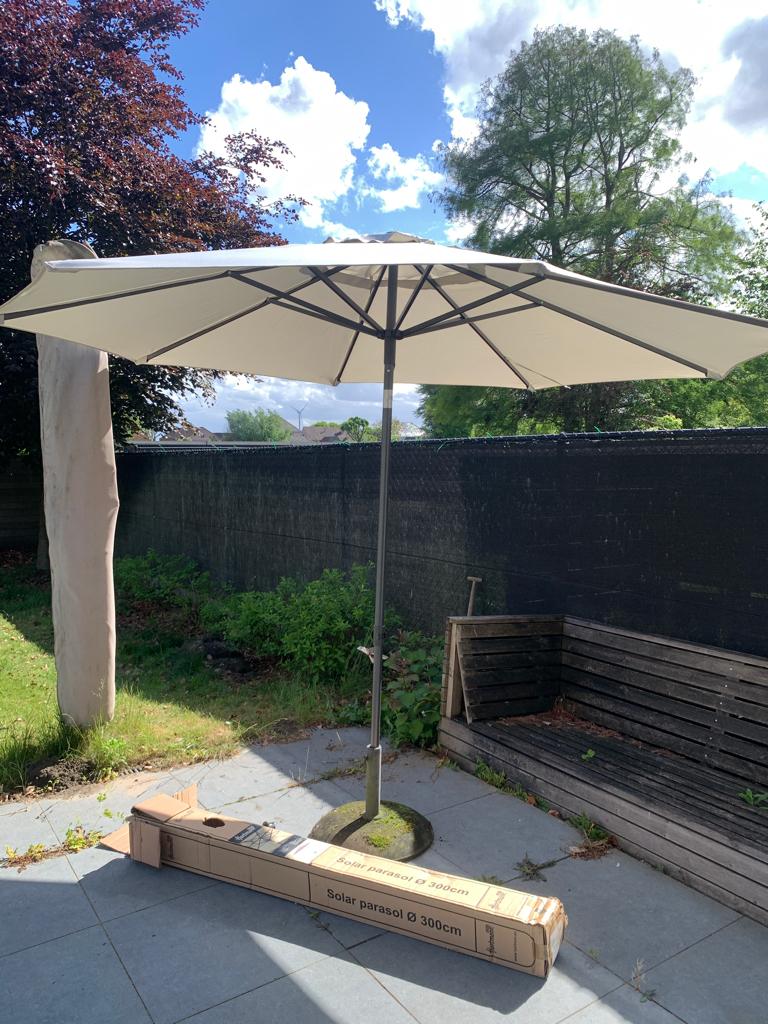 Parasol + voet Hartmann dia 3 meter, Tuin en Terras, Ophalen, Verstelbaar, Gebruikt, 2 tot 3 meter