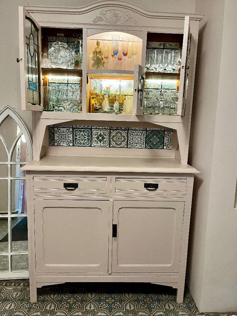 Buffet en bois massif avec vitraux, Antiek, Autres essences de bois, 100 à 150 cm, Utilisé