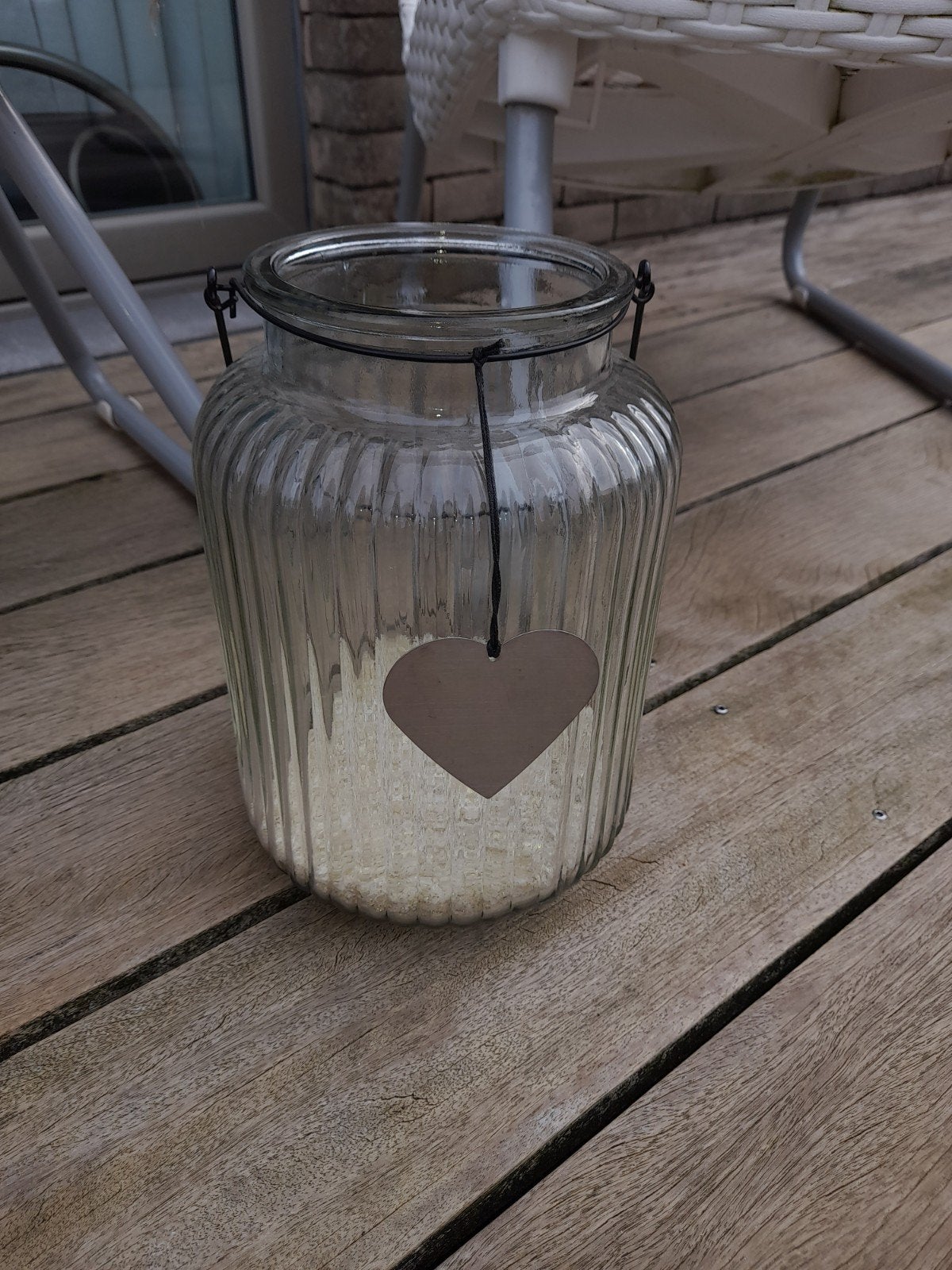Glazen decoratie pot met zilverkleurig hartje, Glas, Ophalen, Zo goed als nieuw